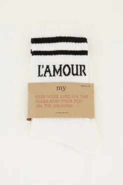 My Jewellery Chaussettes Blanches Sport Avec L'amour Noir Blanc/Noir New