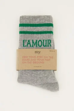 My Jewellery Chaussettes Grises Sport Avec L'amour Vert Gris/Vert Fashion