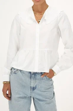 My Jewellery Chemise Blanche à Col Volant Et Broderie Clearance