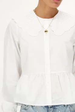 My Jewellery Chemise Blanche à Col Volant Et Broderie Clearance