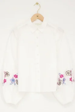 My Jewellery Chemise he à Fleurs Bleues Perlées Blanc New