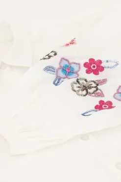 My Jewellery Chemise he à Fleurs Bleues Perlées Blanc New