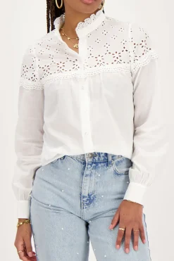 My Jewellery Chemise he Avec Broderie Et Col à Volants Blanc New