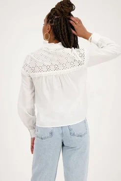 My Jewellery Chemise he Avec Broderie Et Col à Volants Blanc New