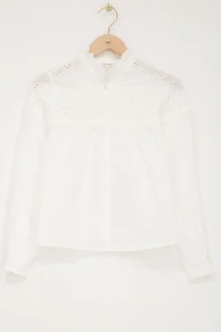 My Jewellery Chemise he Avec Broderie Et Col à Volants Blanc New