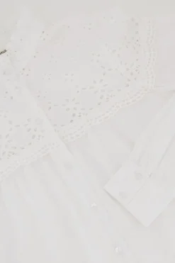 My Jewellery Chemise he Avec Broderie Et Col à Volants Blanc New