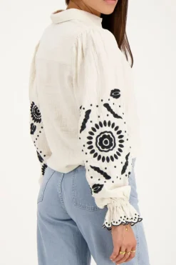 My Jewellery Chemise he Avec Broderie Noire Blanc Hot