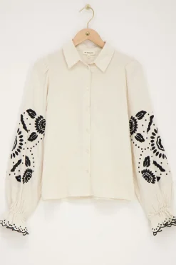 My Jewellery Chemise he Avec Broderie Noire Blanc Hot