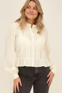 My Jewellery Chemise Jacquard Blanche Avec Fronces Fashion