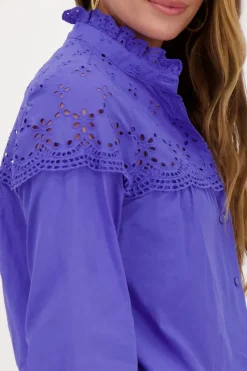 My Jewellery Chemise te Avec Broderie Et Col à Volants Violet Sale