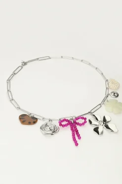 My Jewellery Collier à Charms Avec Lien Et Fleurs Multicolores Fashion