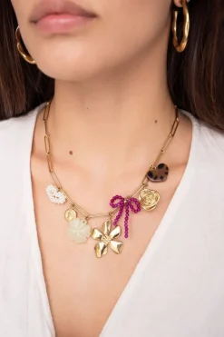 My Jewellery Collier à Charms Avec Lien Et Fleurs Multicolores Fashion