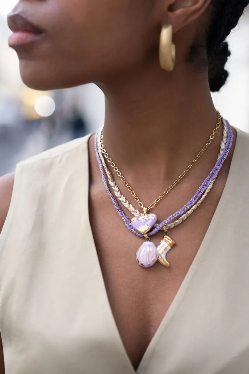 My Jewellery Collier Art En Cordon Tressé Lilas Avec Coquillage Outlet