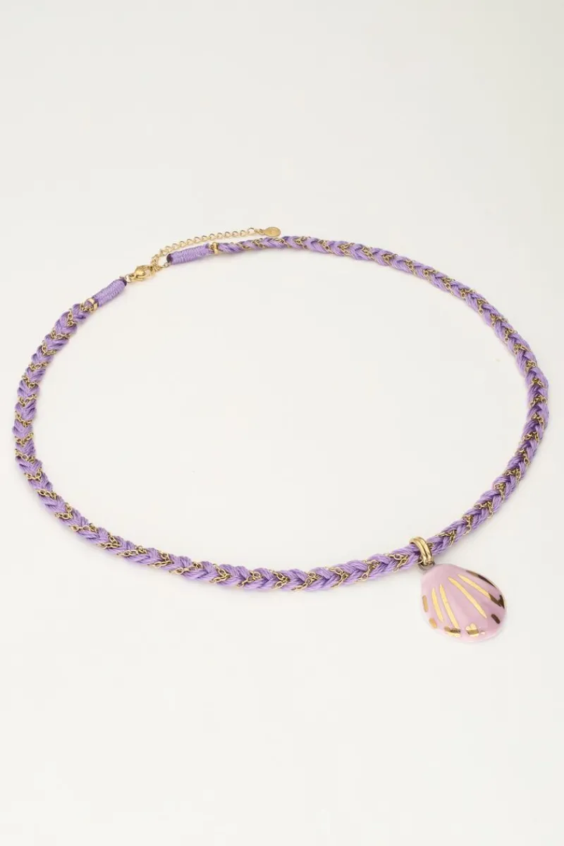 My Jewellery Collier Art En Cordon Tressé Lilas Avec Coquillage Outlet