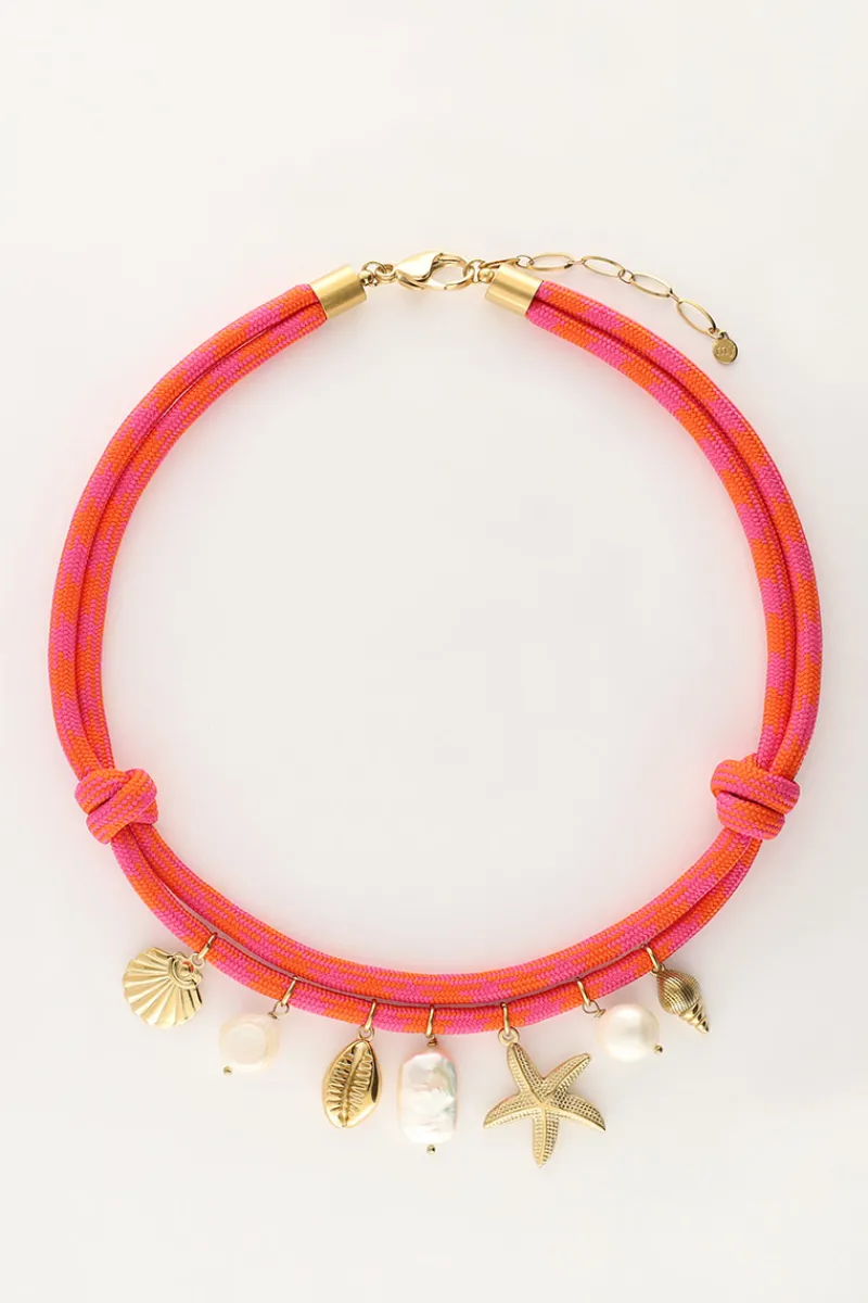 My Jewellery Collier De Corde Rose Avec Breloques En Coquillage Clearance