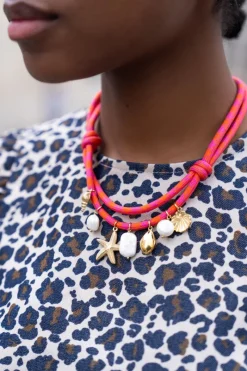 My Jewellery Collier De Corde Rose Avec Breloques En Coquillage Clearance
