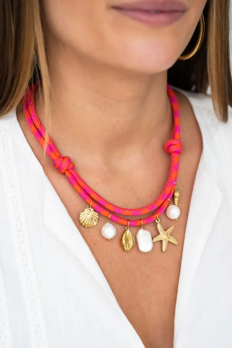 My Jewellery Collier De Corde Rose Avec Breloques En Coquillage Clearance