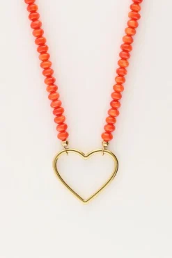 My Jewellery Collier De Perles Orange Avec Cœur Fashion