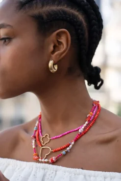 My Jewellery Collier De Perles Orange Avec Cœur Fashion