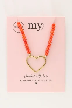 My Jewellery Collier De Perles Orange Avec Cœur Fashion