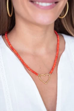 My Jewellery Collier De Perles Orange Avec Cœur Fashion