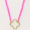 My Jewellery Collier De Perles Roses Avec Trèfle Fashion