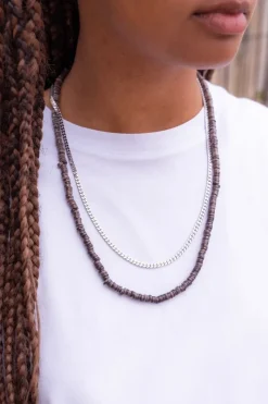 My Jewellery Collier Equal Avec Des Perles Plates Noires Fashion