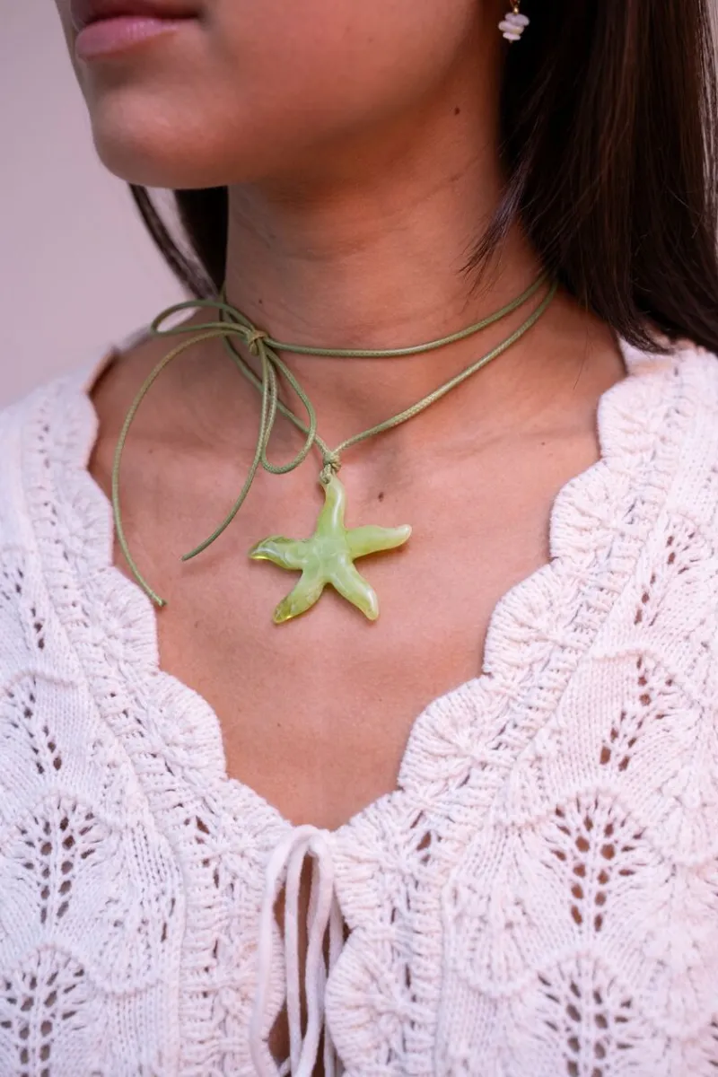 My Jewellery Collier Océan En Corde Avec étoile De Mer Verte New