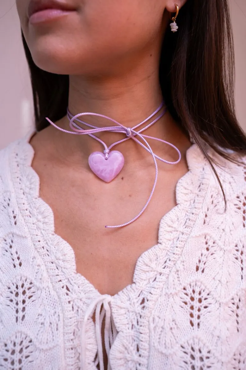My Jewellery Collier Océan En Corde Avec Coeur Lilas Clearance