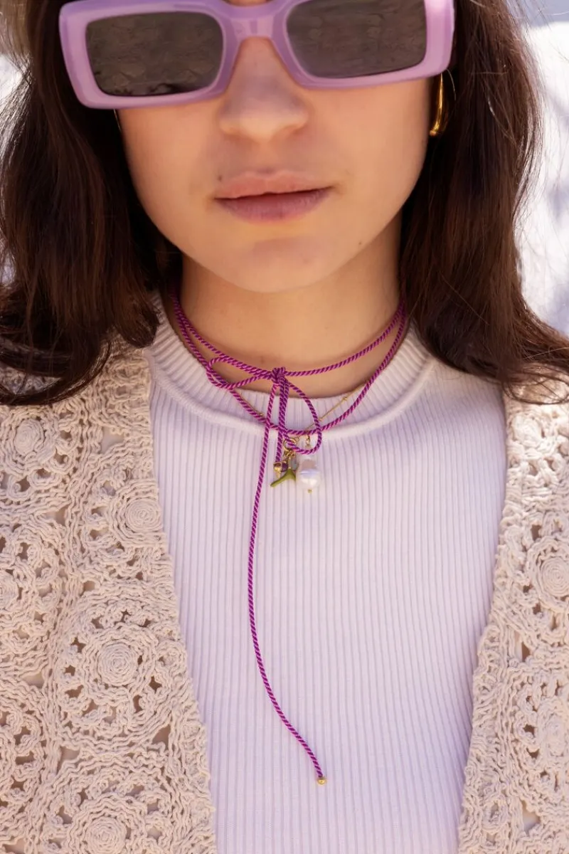 My Jewellery Collier Sunrocks Violet En Corde Avec Perles Fashion