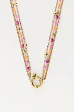 My Jewellery Collier Triple Avec Perles Orange Et Roses Outlet