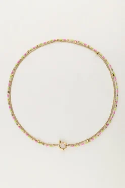 My Jewellery Collier Triple Avec Perles Vertes Et Roses Fashion