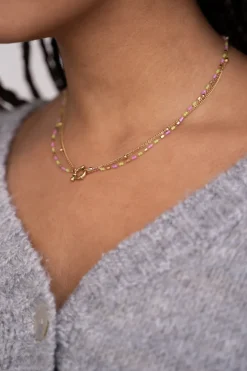 My Jewellery Collier Triple Avec Perles Vertes Et Roses Fashion