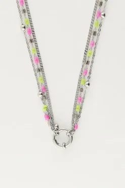 My Jewellery Collier Triple Avec Perles Vertes Et Roses Fashion