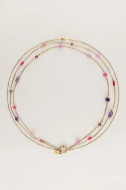 My Jewellery Collier Triple Avec Perles Roses Et Violettes Outlet