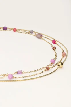 My Jewellery Collier Triple Avec Perles Roses Et Violettes Outlet