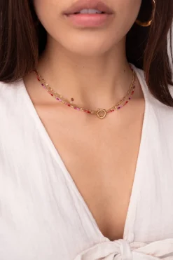 My Jewellery Collier Triple Avec Perles Rouges Et Roses Fashion