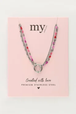My Jewellery Collier Triple Avec Perles Rouges Et Roses Fashion