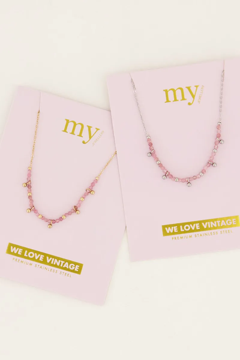 My Jewellery Collier Vintage Avec Perles Et Billes Roses Discount