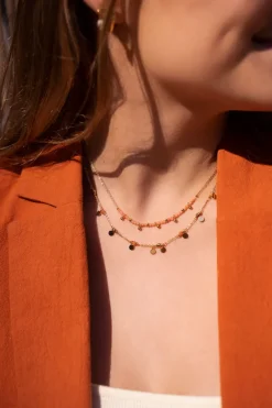 My Jewellery Collier Vintage Avec Perles Et Pastilles Orange Clearance