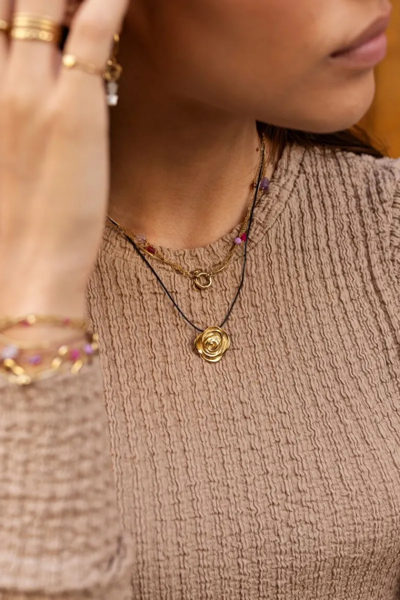 My Jewellery Collier Vintage En Cordon Noir Avec Rose Sale