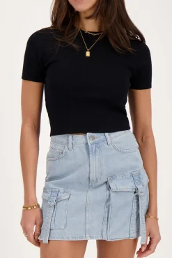 My Jewellery Crop Top Basique à Manches Courtes Noir Discount