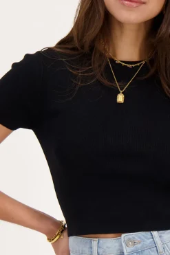 My Jewellery Crop Top Basique à Manches Courtes Noir Discount