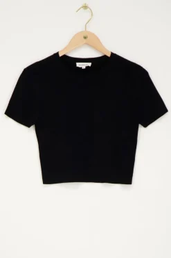 My Jewellery Crop Top Basique à Manches Courtes Noir Discount