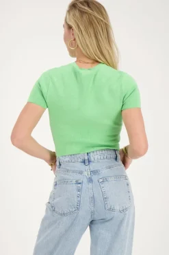 My Jewellery Crop Top Basique à Manches Courtes Vert Sale