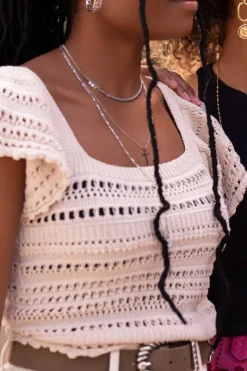 My Jewellery Crop Top Beige Ajouré Clearance