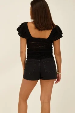 My Jewellery Crop Top Noir Ajouré Outlet