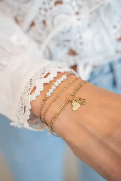 My Jewellery Double Bracelet Minimaliste Avec Cordon Rose Et Perles Outlet