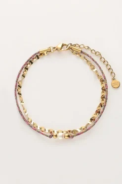 My Jewellery Double Bracelet Minimaliste Avec Cordon Et Perle Clearance