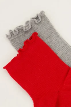 My Jewellery Ensemble De Chaussettes Rouges Et Grises à Volants New